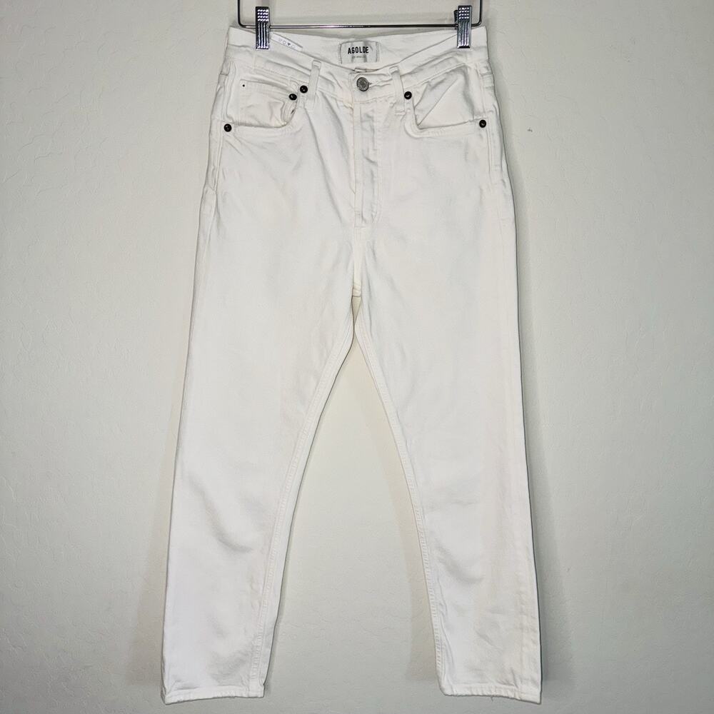 Agolde Riley Women's High Rise Straight Crop Jeans Button Fly White Size 25